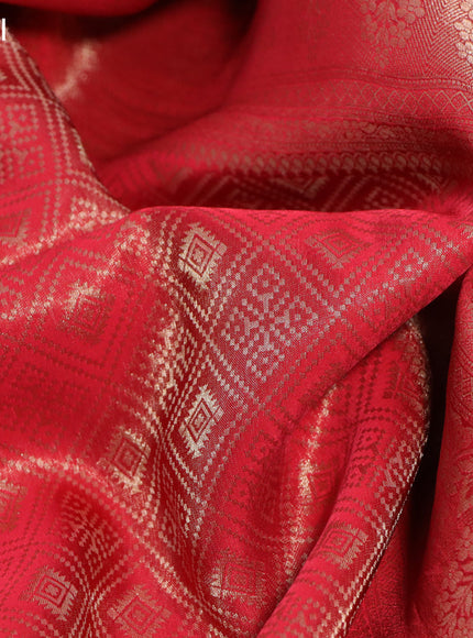 Munga tussar silk saree red with allover zari woven brocade weaves and lace work border with readymade embroidery work blouse