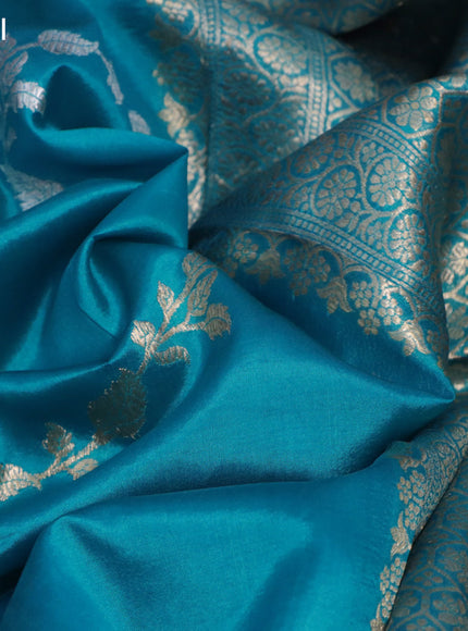 Banarasi poona silk saree cs blue with silver & gold zari weaves and zari woven border