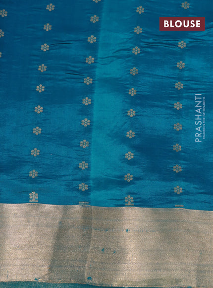 Banarasi poona silk saree cs blue with silver & gold zari weaves and zari woven border