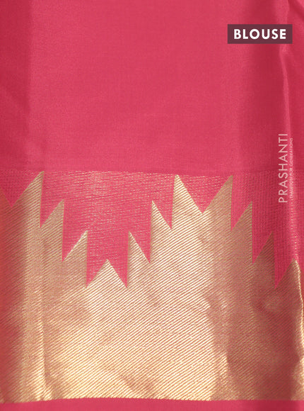 Pure kanchipuram silk saree red with plain body and temple deisgn zari woven border