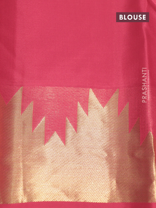 Pure kanchipuram silk saree red with plain body and temple deisgn zari woven border