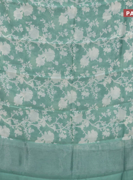 Chanderi silk cotton saree pastel green with allover floral prints and zari woven border