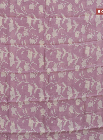 Chanderi silk cotton saree pastel pink with allover floral prints and silver zari woven border