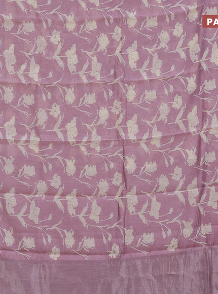 Chanderi silk cotton saree pastel pink with allover floral prints and silver zari woven border