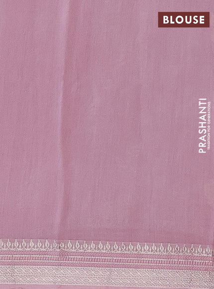 Chanderi silk cotton saree pastel pink with allover floral prints and silver zari woven border