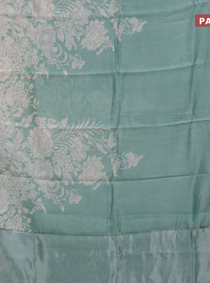 Chanderi silk cotton saree pastel green with allover floral prints and silver zari woven border