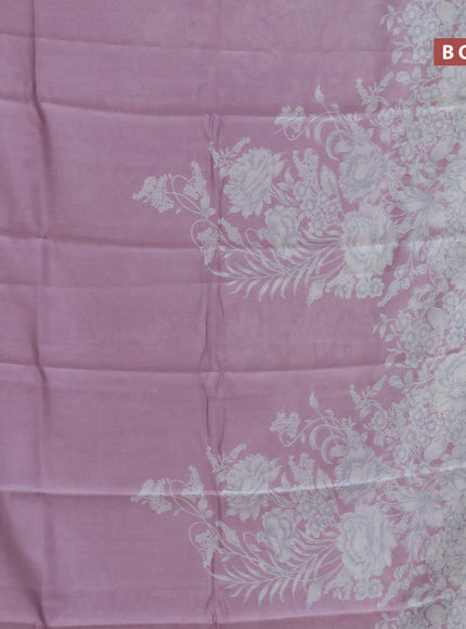 Chanderi silk cotton saree pastel pink with allover floral prints and silver zari woven border