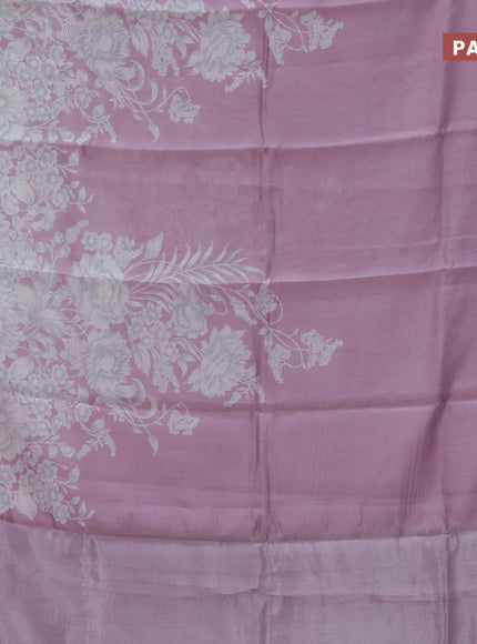 Chanderi silk cotton saree pastel pink with allover floral prints and silver zari woven border