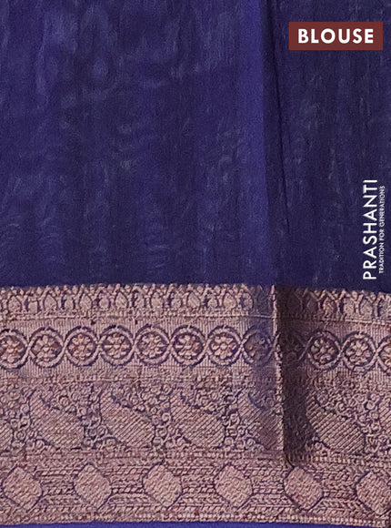 Chanderi silk cotton saree grey shade and blue with allover prints and woven border