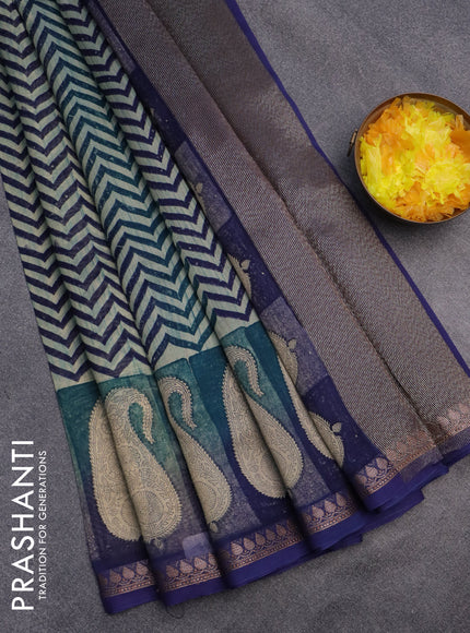 Chanderi silk cotton saree multi colour and blue with allover prints and woven border