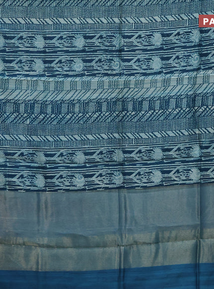 Chanderi silk cotton saree peacock green and cs blue with allover prints and woven border