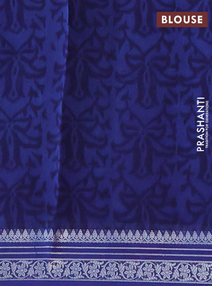 Chanderi silk cotton saree blue with allover geometric prints and silver zari woven border