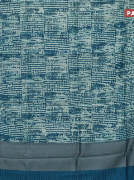 Chanderi silk cotton saree teal blue with allover prints and woven border