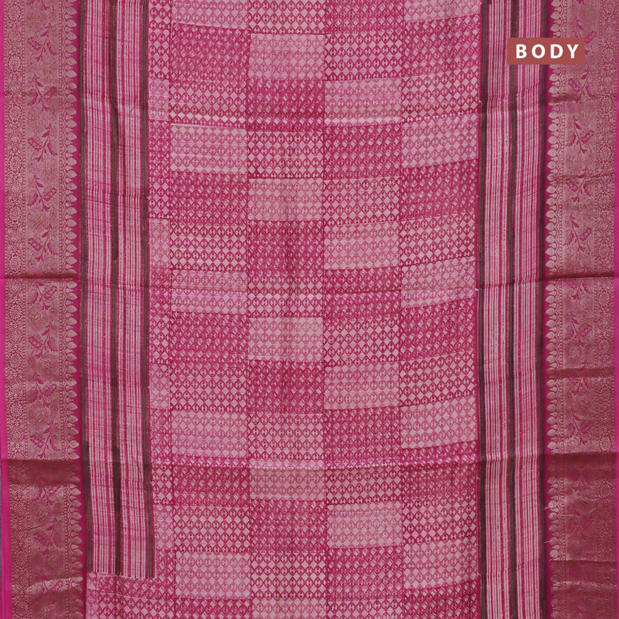 Chanderi silk cotton saree pink with allover prints and woven border