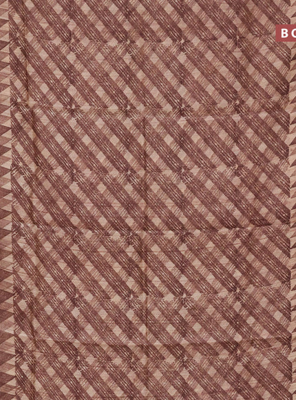 Chanderi silk cotton saree brown and sandal with allover geometric prints and silver zari woven border