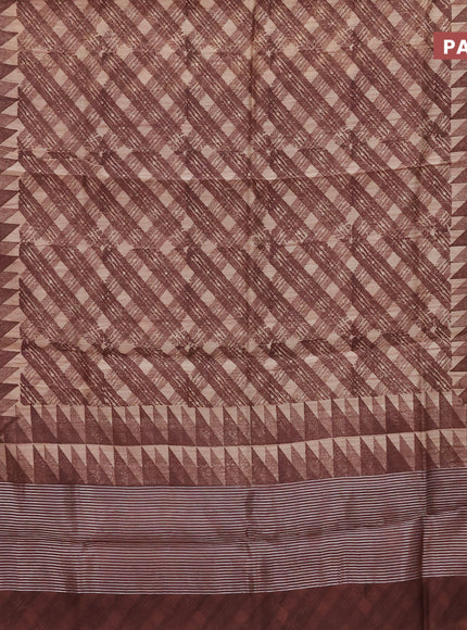 Chanderi silk cotton saree brown and sandal with allover geometric prints and silver zari woven border