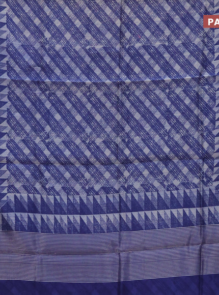 Chanderi silk cotton saree blue and grey with allover geometric prints and silver zari woven border