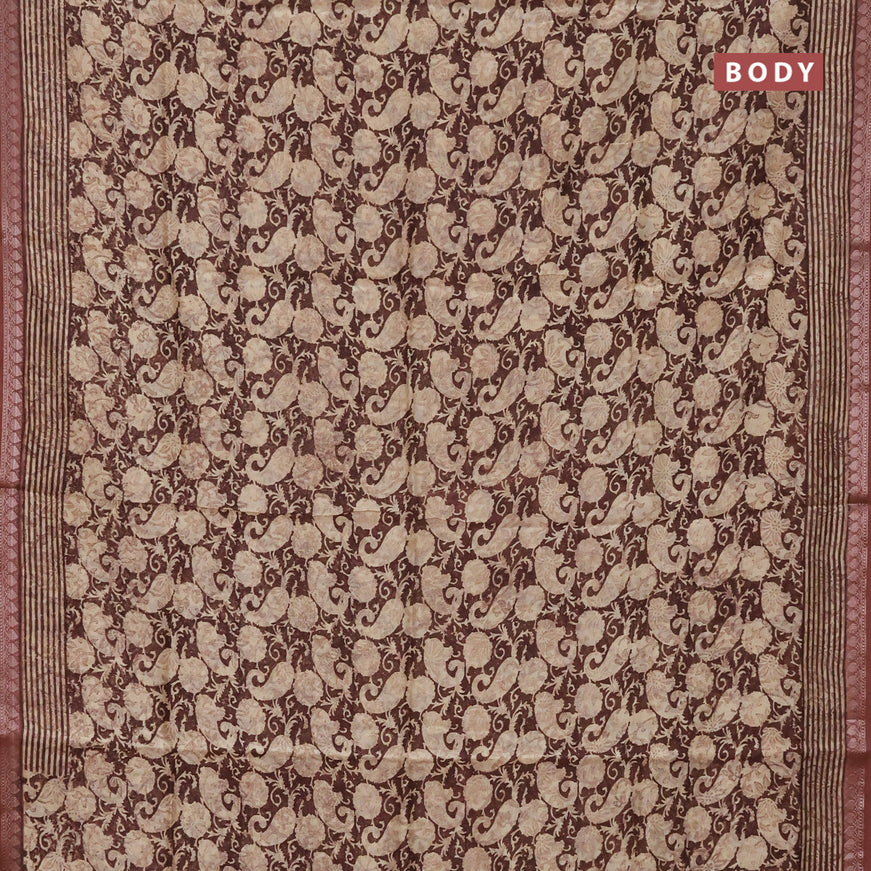 Chanderi silk cotton saree brown and sandal with allover prints and woven border