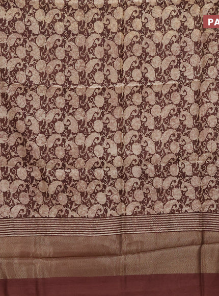 Chanderi silk cotton saree brown and sandal with allover prints and woven border