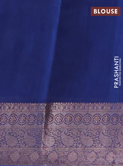 Chanderi silk cotton saree blue with allover kalamkari prints and woven border