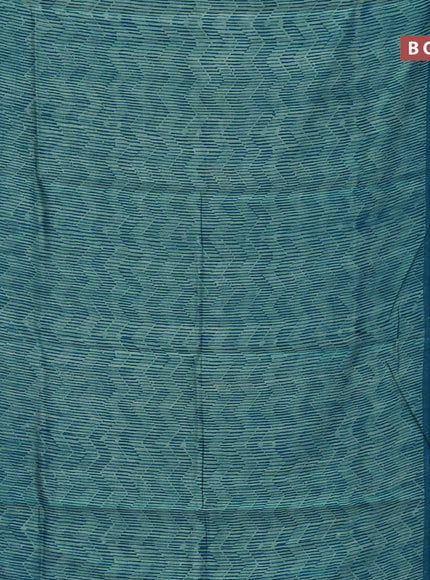 Chanderi silk cotton saree teal blue with allover geometric prints and woven border