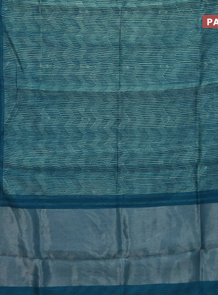 Chanderi silk cotton saree teal blue with allover geometric prints and woven border