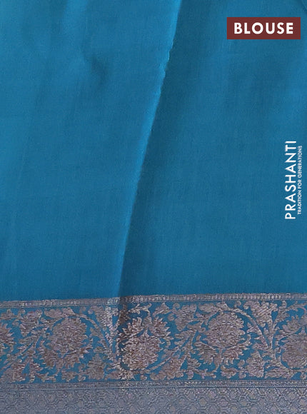 Chanderi silk cotton saree teal blue with allover geometric prints and woven border