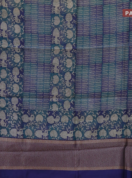 Chanderi silk cotton saree green shade and blue with allover prints and woven border