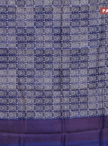 Chanderi silk cotton saree blue with allover prints and woven border