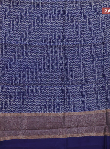 Chanderi silk cotton saree blue with allover prints and woven border