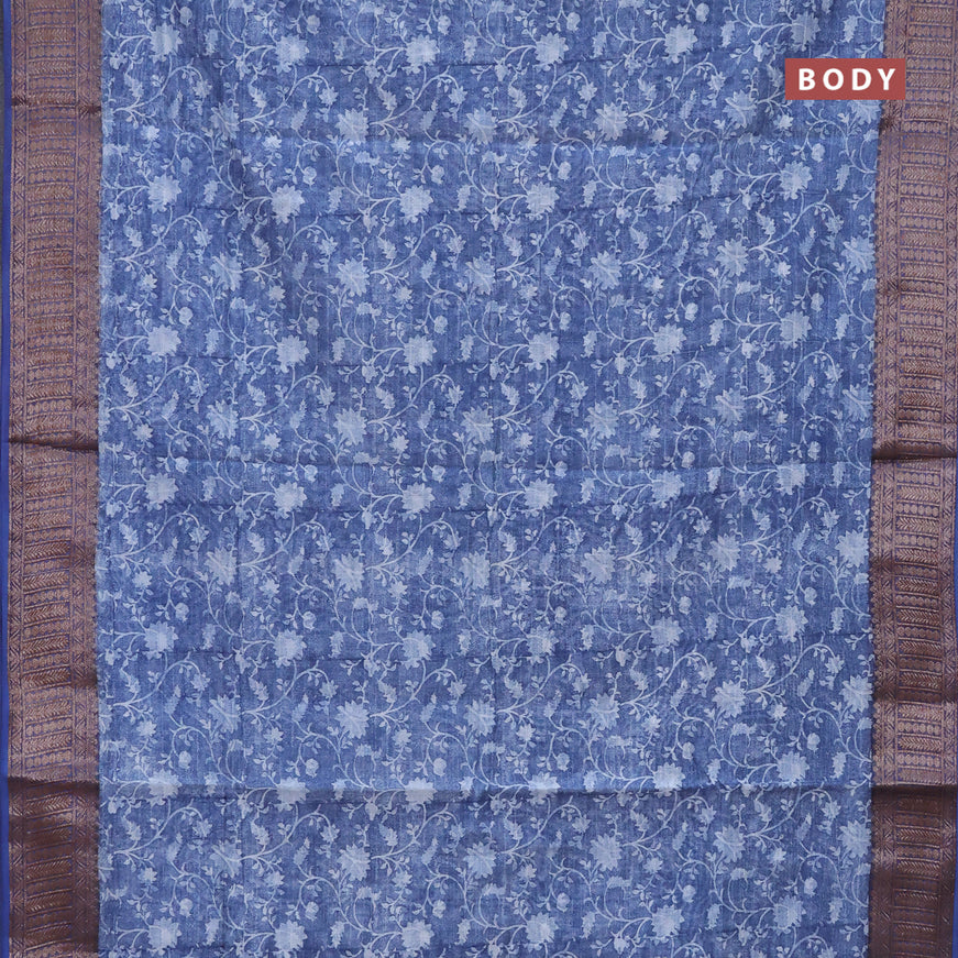 Chanderi silk cotton saree blue with allover prints and woven border