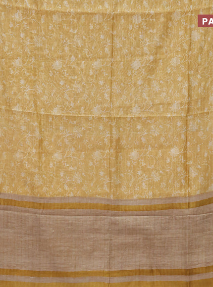 Chanderi silk cotton saree mustard yellow with allover prints and woven border