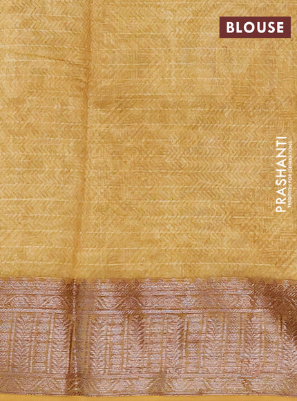 Chanderi silk cotton saree mustard yellow with allover prints and woven border