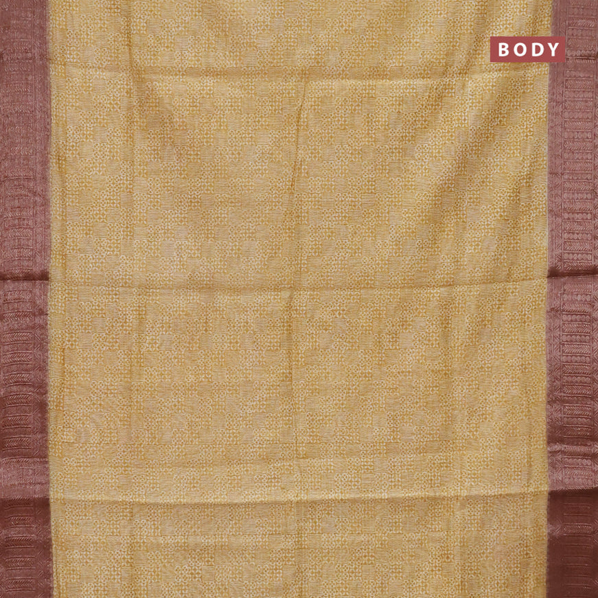 Chanderi silk cotton saree mustard yellow and pastel brown with allover prints and woven border