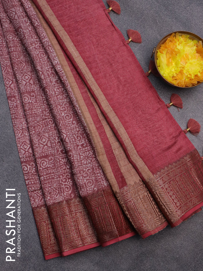 Chanderi silk cotton saree pastel maroon and maroon with allover prints and woven border