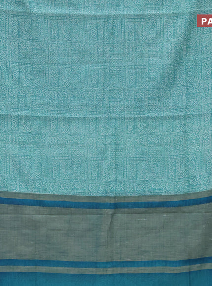 Chanderi silk cotton saree teal blue with allover prints and woven border