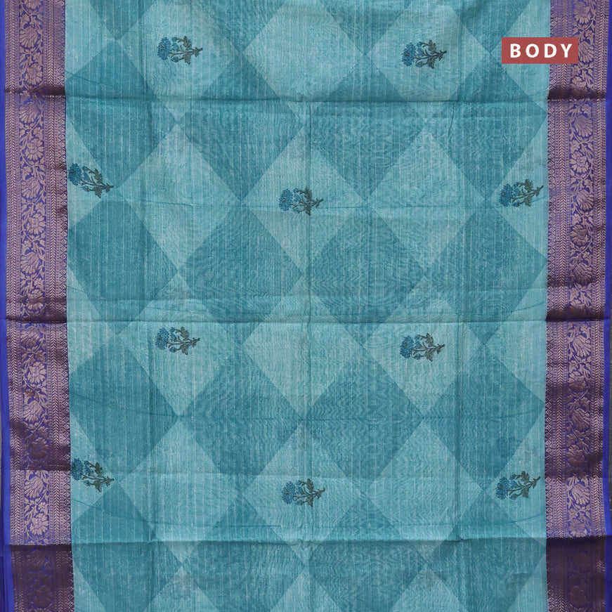 Chanderi silk cotton saree teal blue and blue with butta prints and woven border