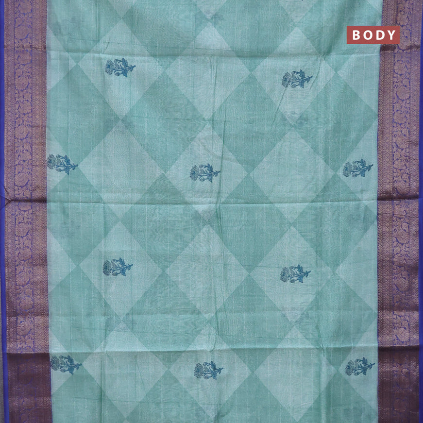 Chanderi silk cotton saree green shade and blue with butta prints and woven border