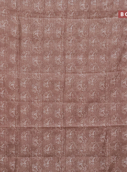 Chanderi silk cotton saree pastel brown with allover prints and woven border