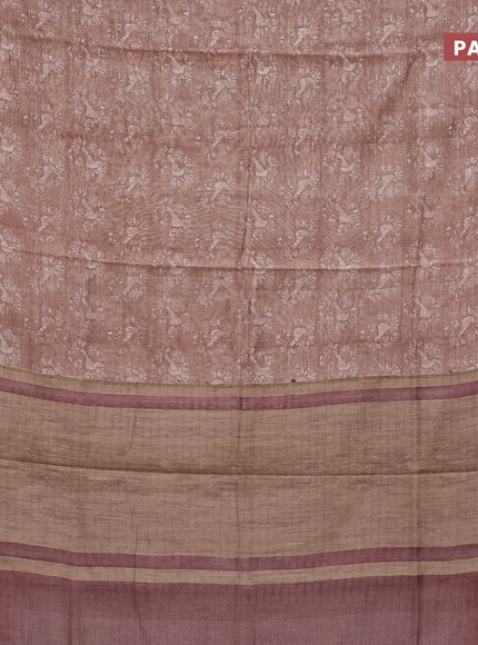 Chanderi silk cotton saree pastel brown with allover prints and woven border