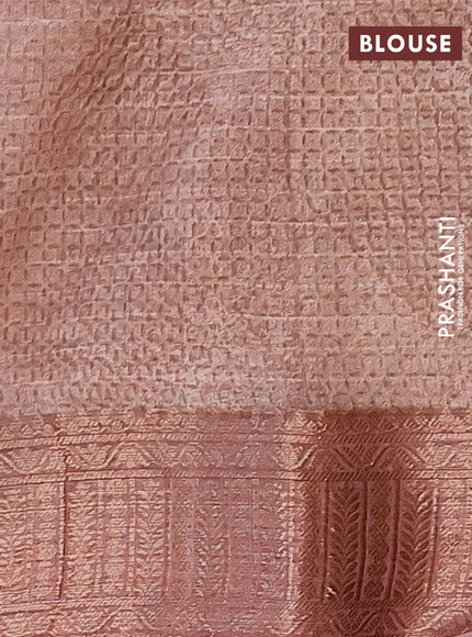 Chanderi silk cotton saree pastel brown with allover prints and woven border