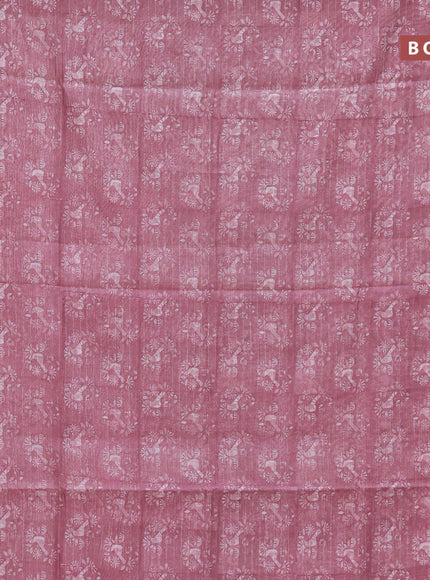 Chanderi silk cotton saree mauve pink and red with allover prints and woven border