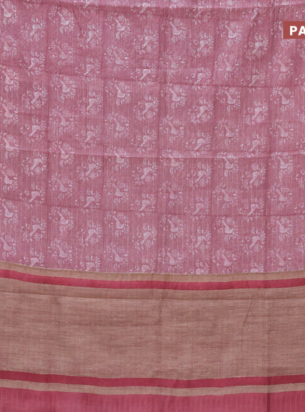 Chanderi silk cotton saree mauve pink and red with allover prints and woven border