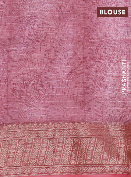 Chanderi silk cotton saree mauve pink and red with allover prints and woven border