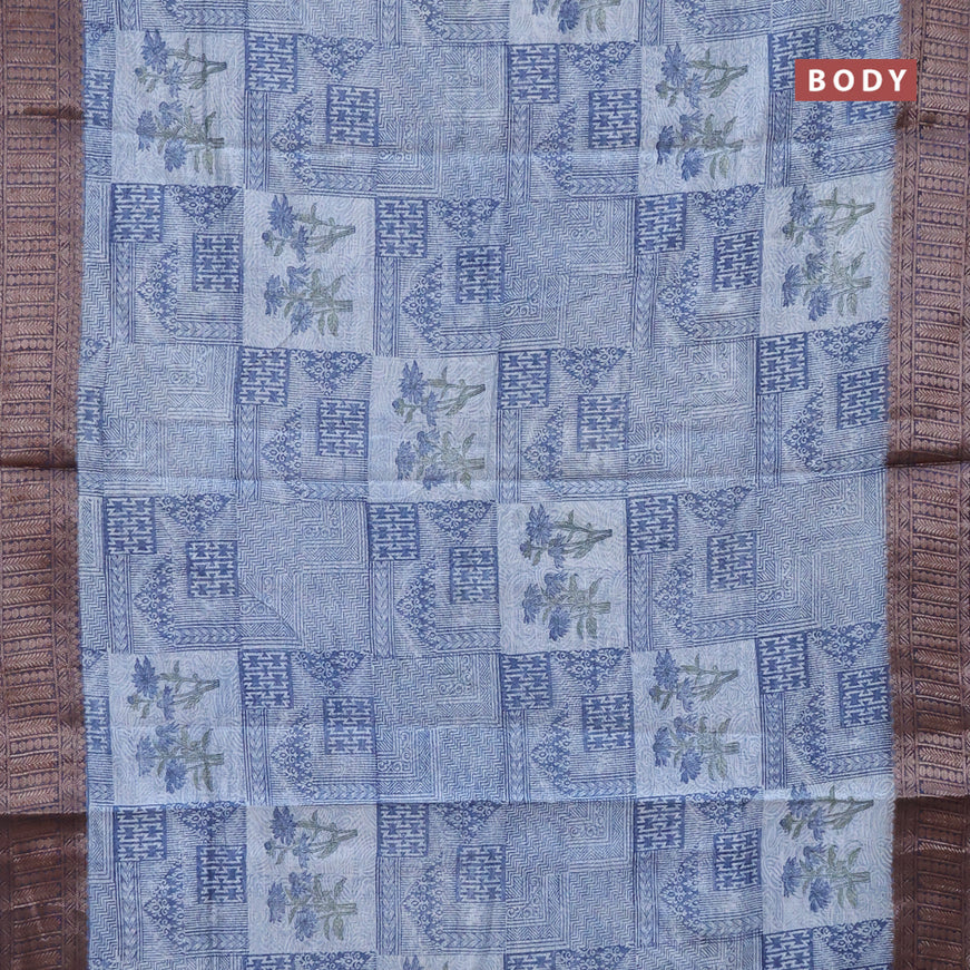 Chanderi silk cotton saree blue shade with allover prints and woven border