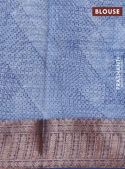 Chanderi silk cotton saree blue shade with allover prints and woven border