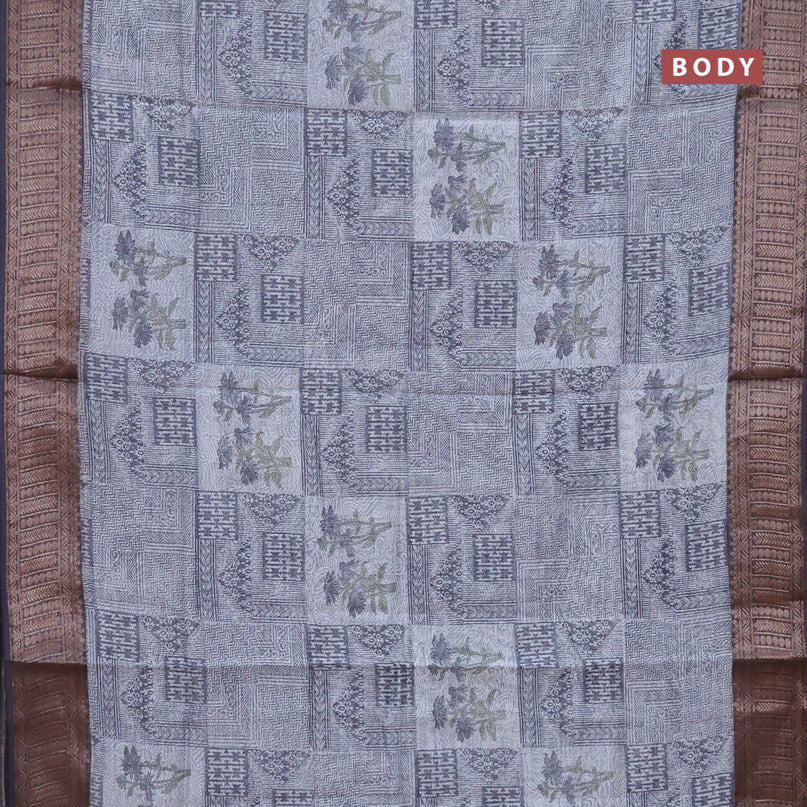 Chanderi silk cotton saree grey with allover prints and woven border