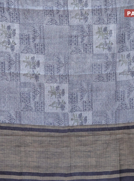 Chanderi silk cotton saree grey with allover prints and woven border