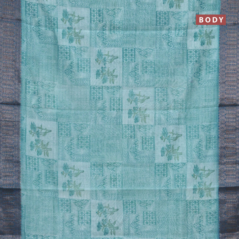 Chanderi silk cotton saree teal blue and cs blue with allover prints and woven border