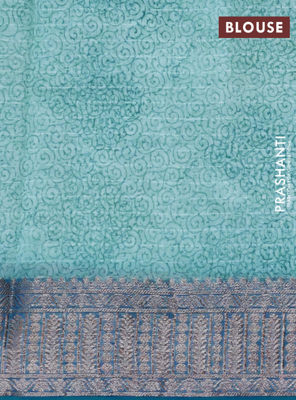 Chanderi silk cotton saree teal blue and cs blue with allover prints and woven border